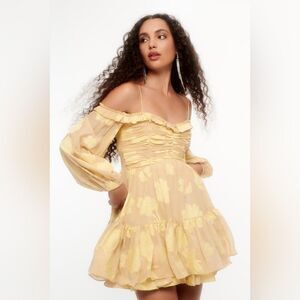 LoveShackFancy Women's Pink Zennia Off -shoulder Silk Mini Dress/ size S